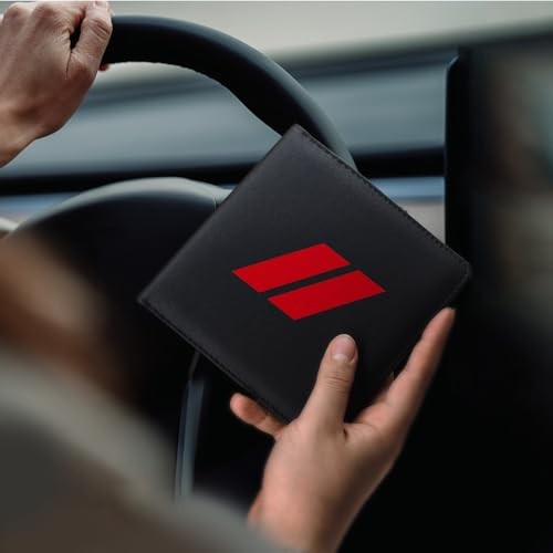 Small Leather Car Registration and Insurance – 13cm x 14cm – Black Box – Red Ram