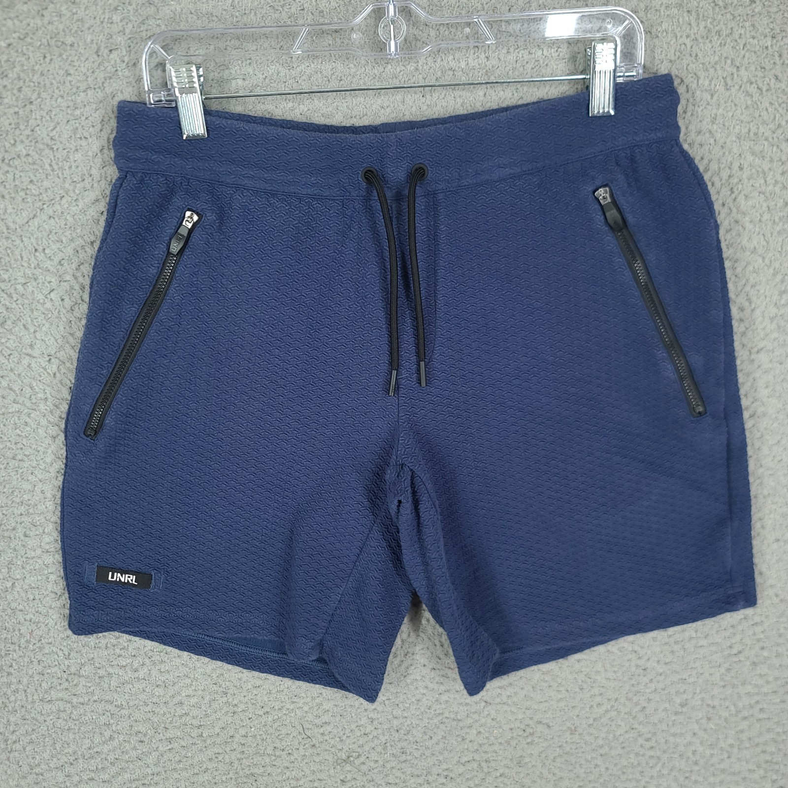 UNRL Shorts Mens Medium Textured Elevation Harbor Blue Athletic Athleisure Zip