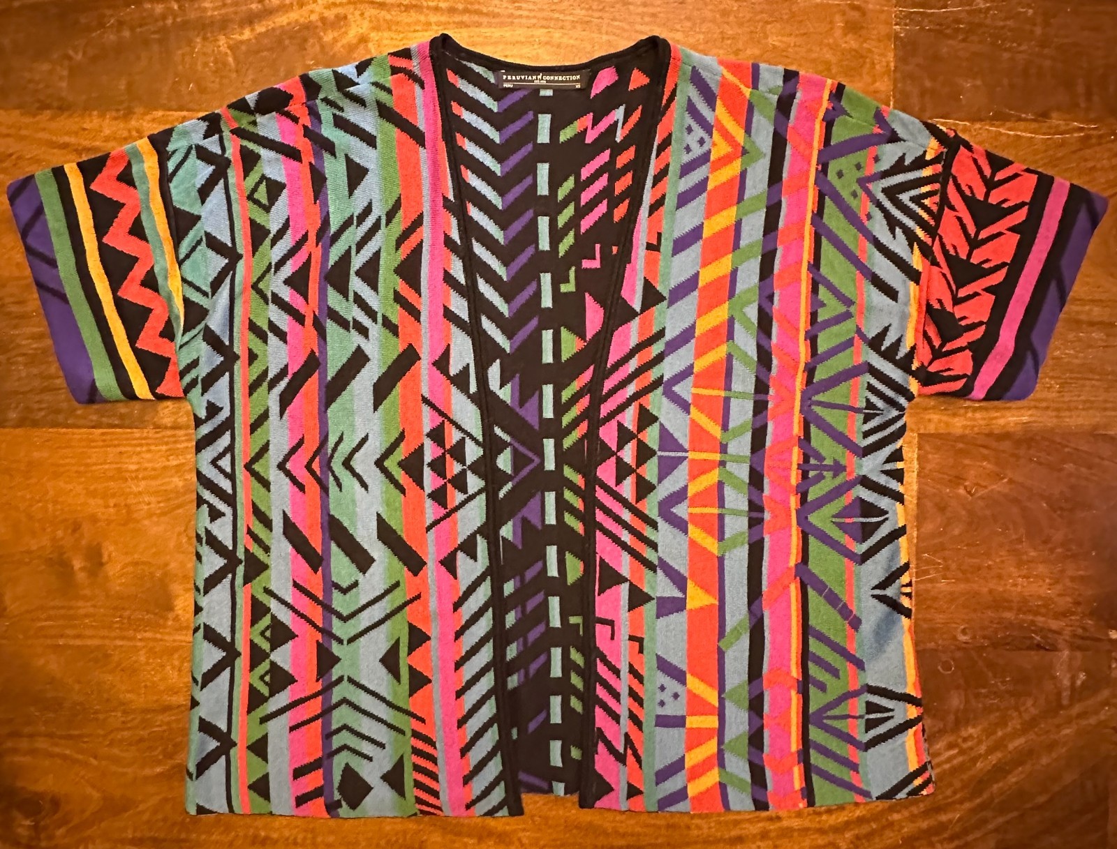 Peruvian Connection Colorful Geometric Aztec Short Open Cardigan Sweater XS S