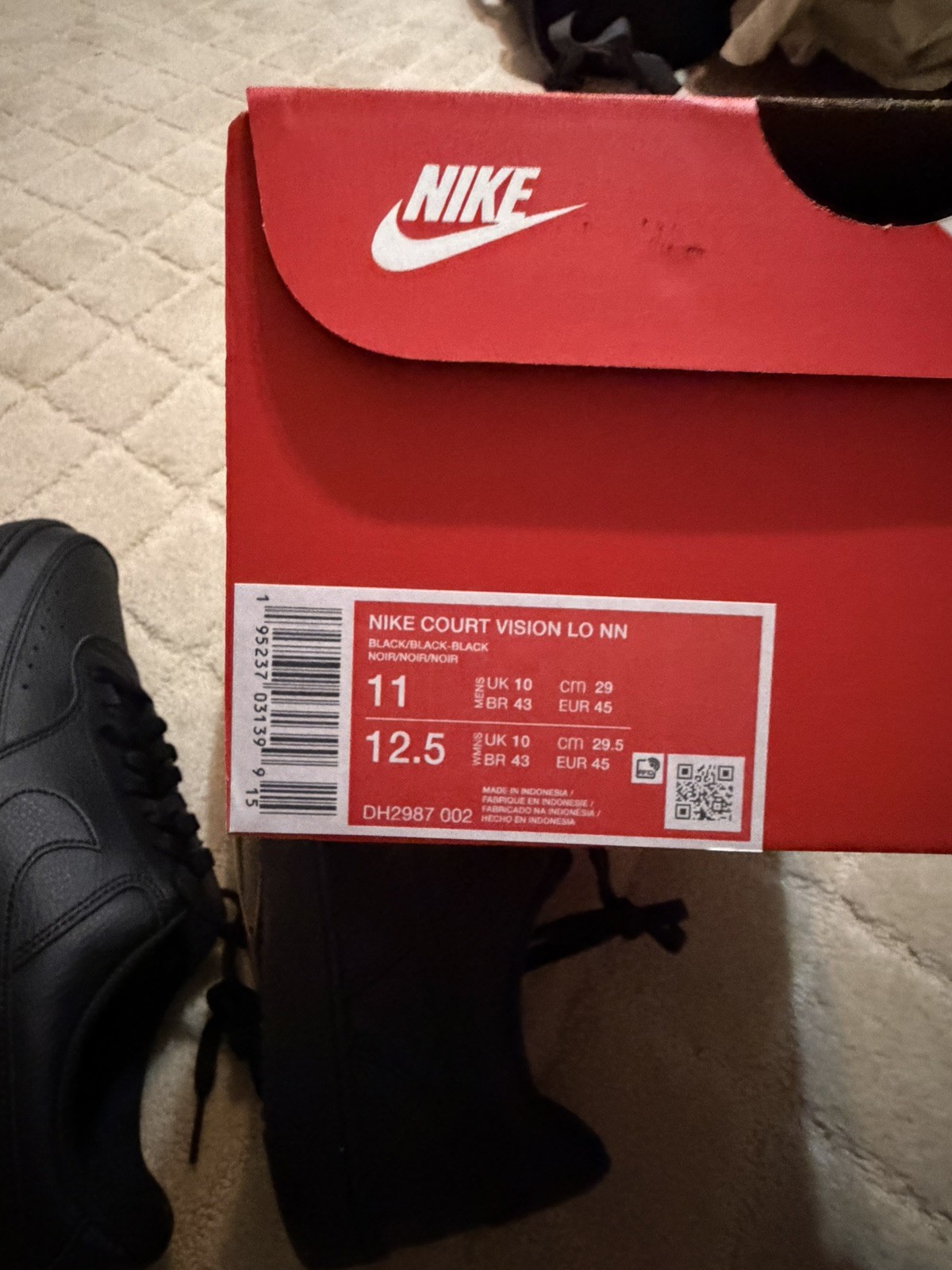 Nike Court Vision Lo NN Next Nature Triple Black DH2987-002 sz 11 men