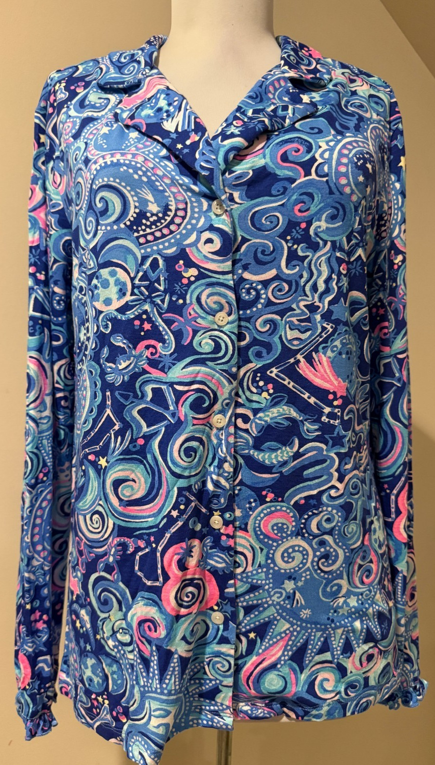 LILLY PULITZER Womens Pajama PJ Button Front Cosmic Kismet Shirt Top NWOT Medium