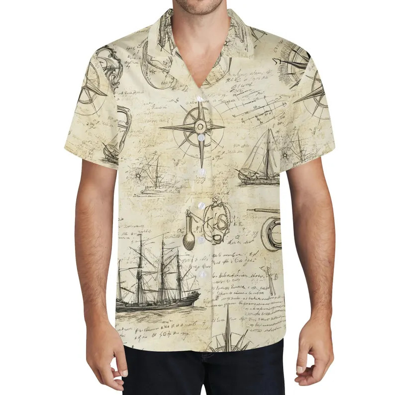 Vintage Map Sailboat Nautical Hawaiian Shirt