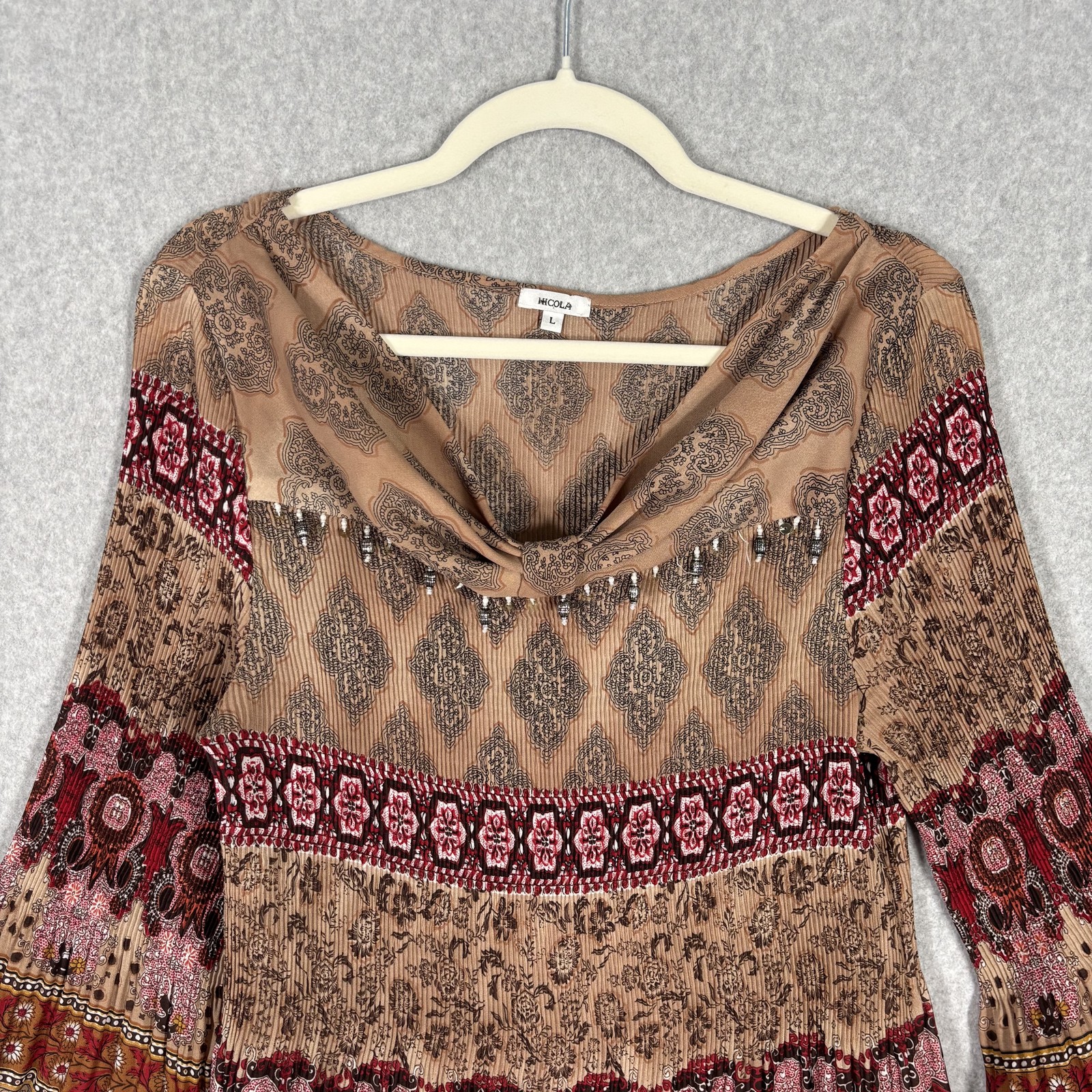 VIntage 90s Fairy Grunge Crinkle Top Large Paisley Embellished Texture Cord Boho