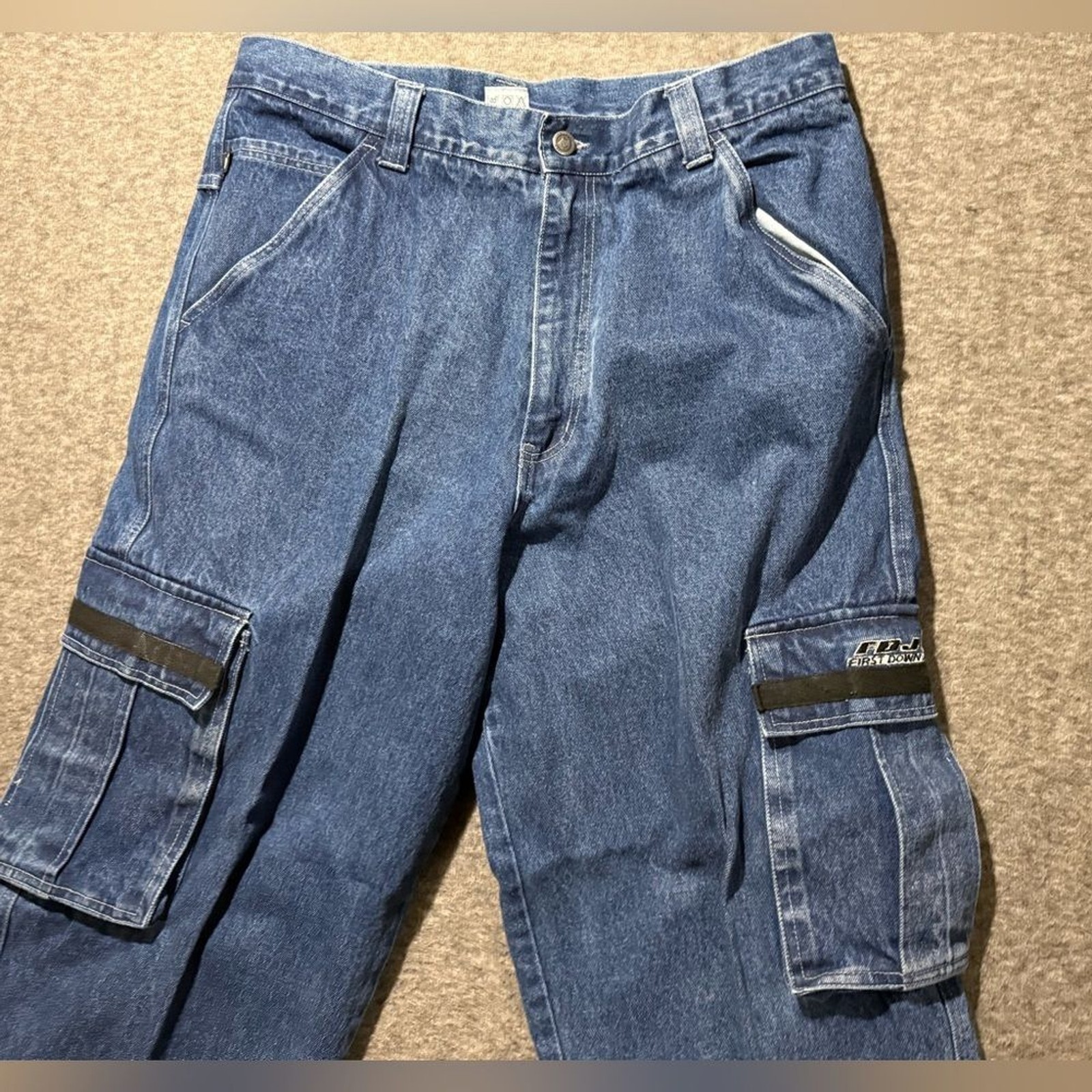 First Down Vtg Cargo Jeans mens 38×32 blue heavy utility baggy Y2K hiphop wide
