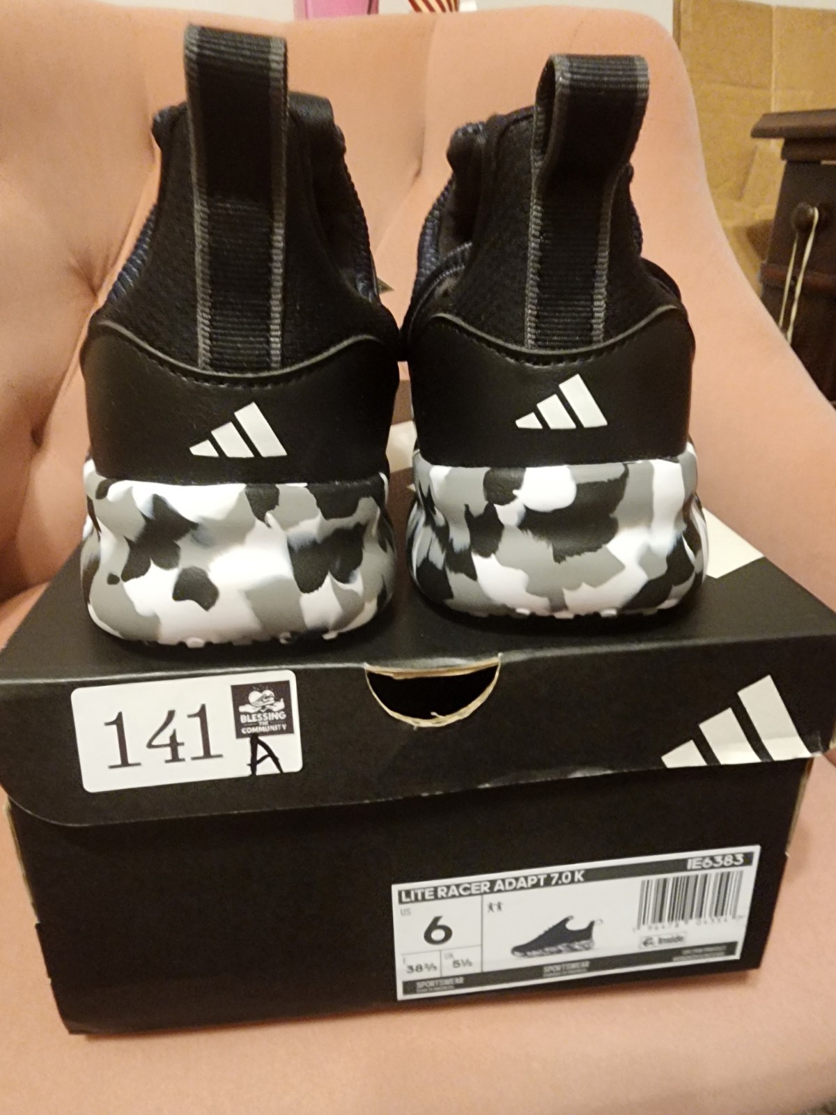 adidas Lite Racer Adapt 7.0 K Mens Slip-On Sneakers Black Camo IE6383