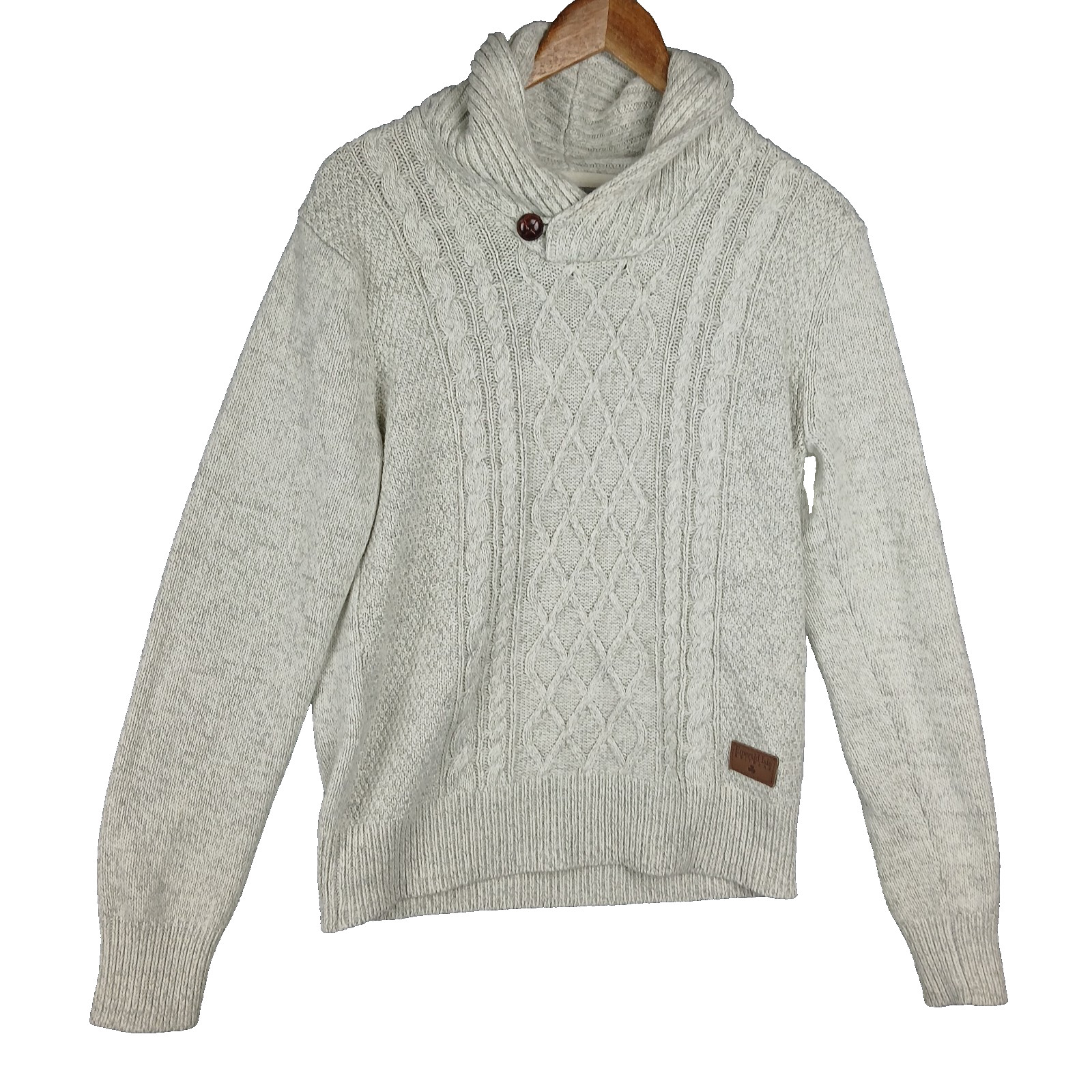 Emerald Isle Knitwear Sweater Mens Medium Beige Cable Knit Ribbed Shawl Collar