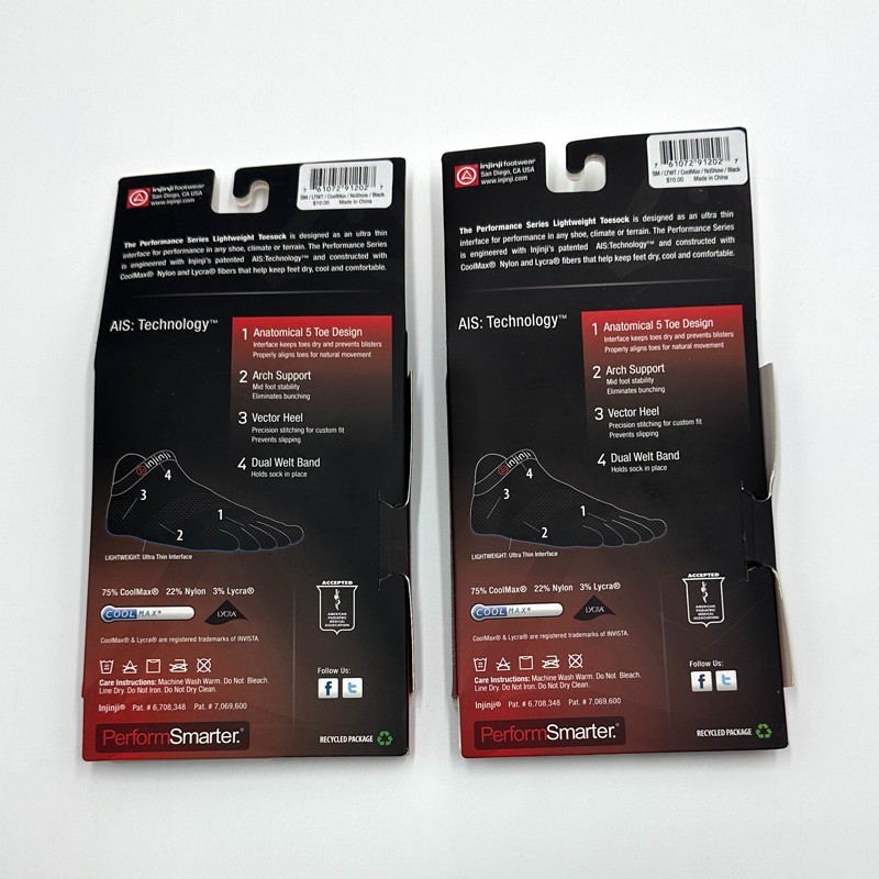 2 pack Women’s Lightweight Athletic No Show Socks 5 Toe Black Size S injinji