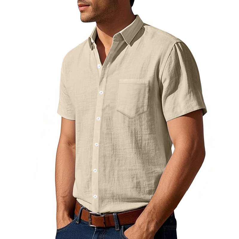 New Solid Color Linen Short Sleeve Casual Shirt