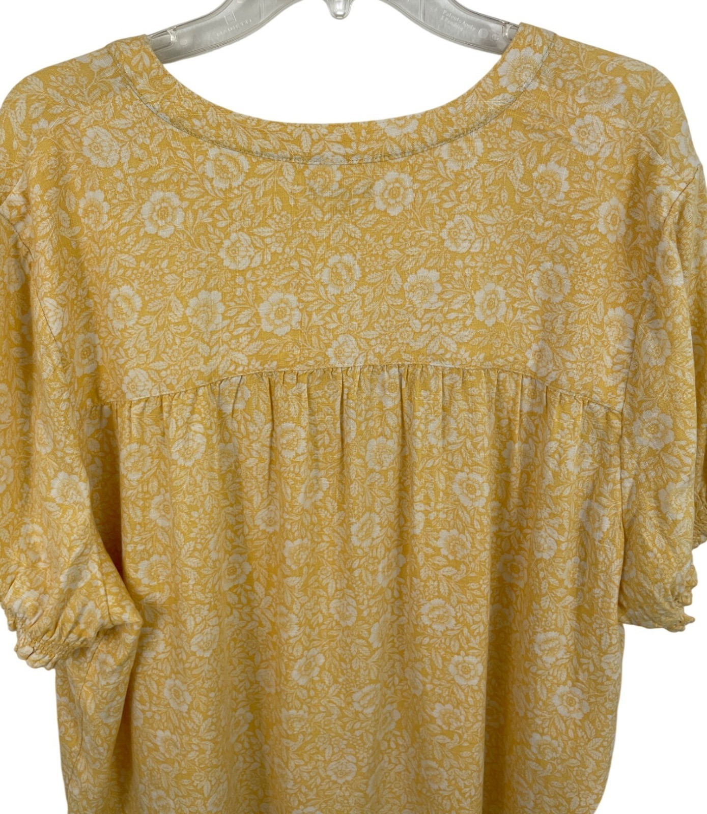 Falls Creek Womens Size 2X Yellow & White Floral Print Linen Blend Shirt