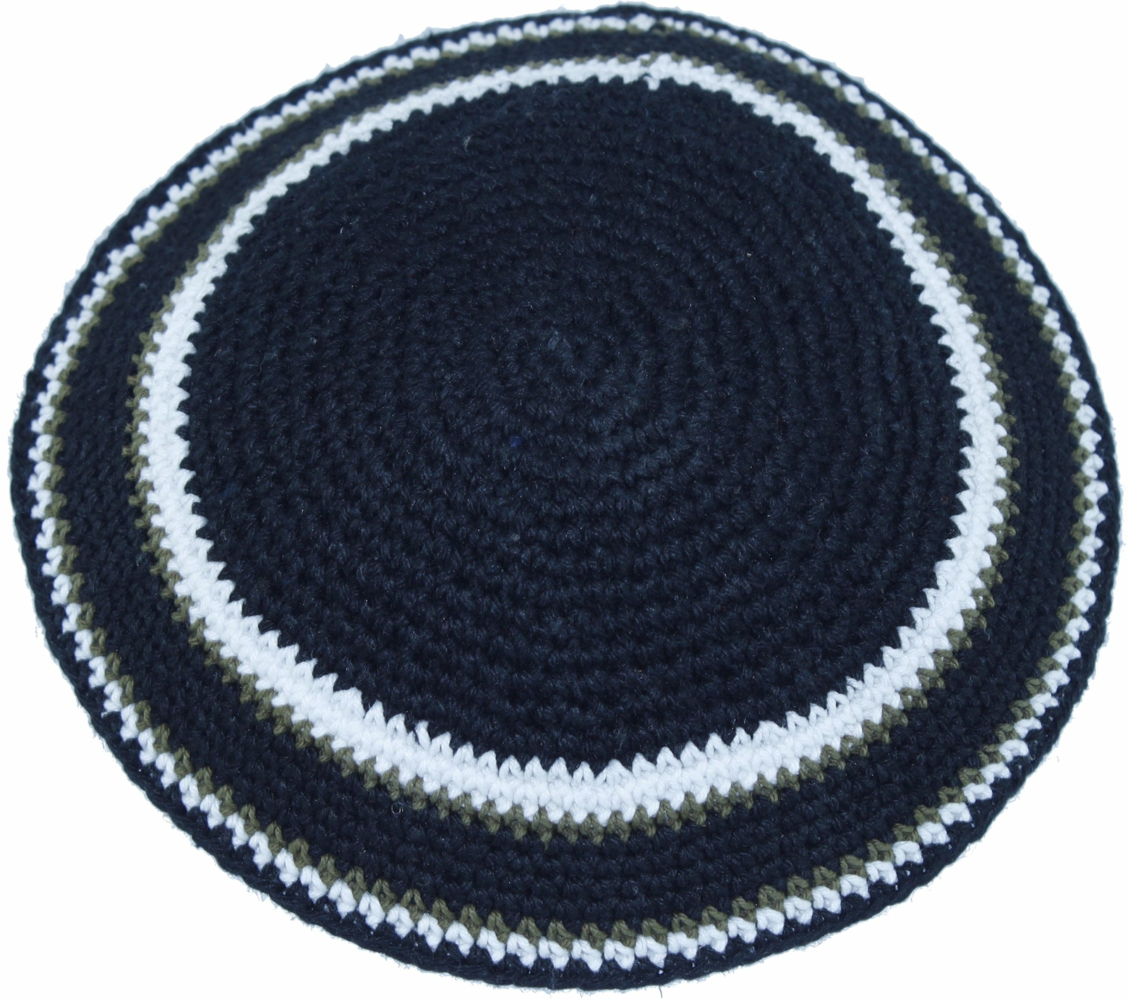 Black/White 17cm DMC 100% Knitted Cotton Kippah Torah Chabad Yarmulke Jewish