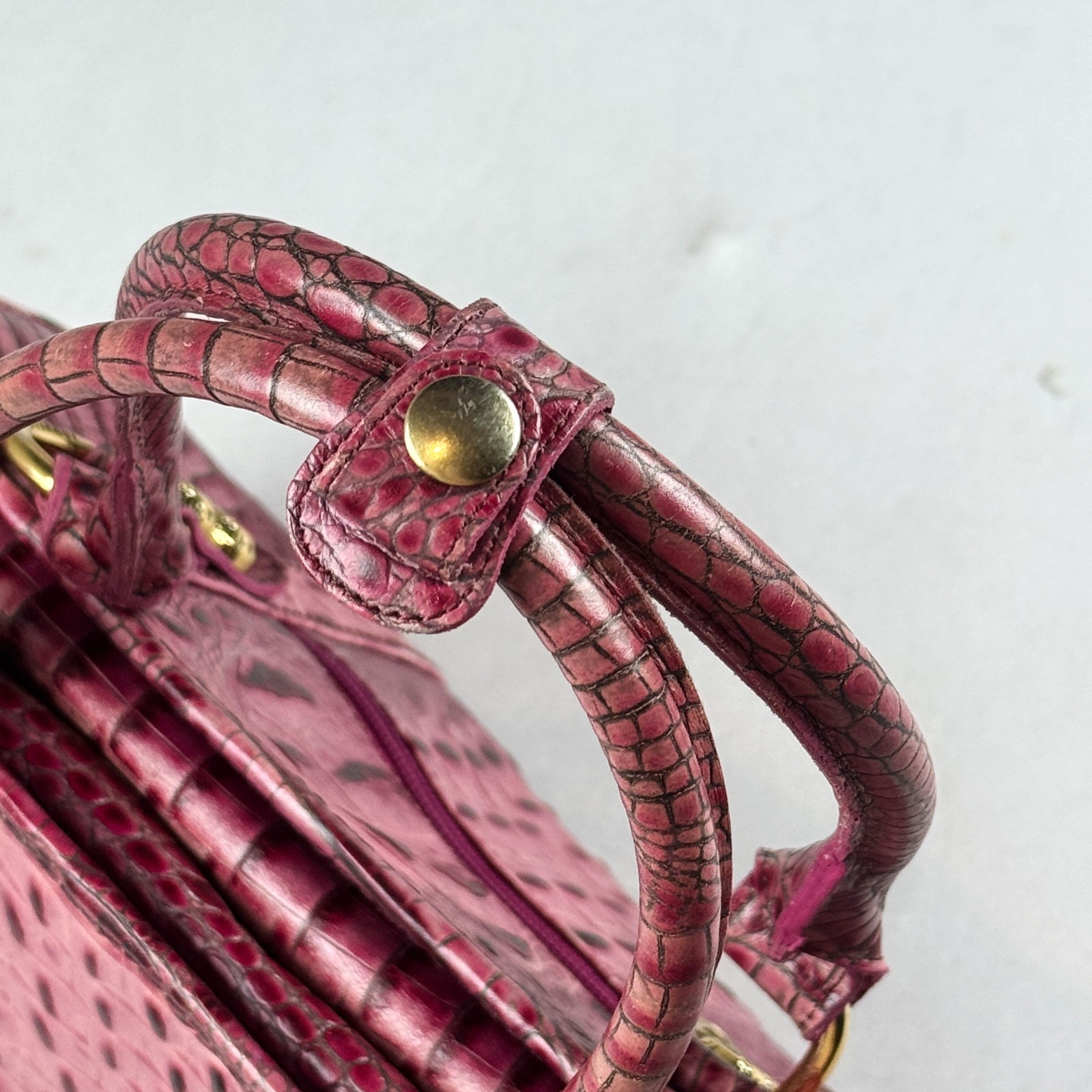 Italy Pink Croc Embossed Handbag Leather Top Handle Purse Retro Shoulder Bag
