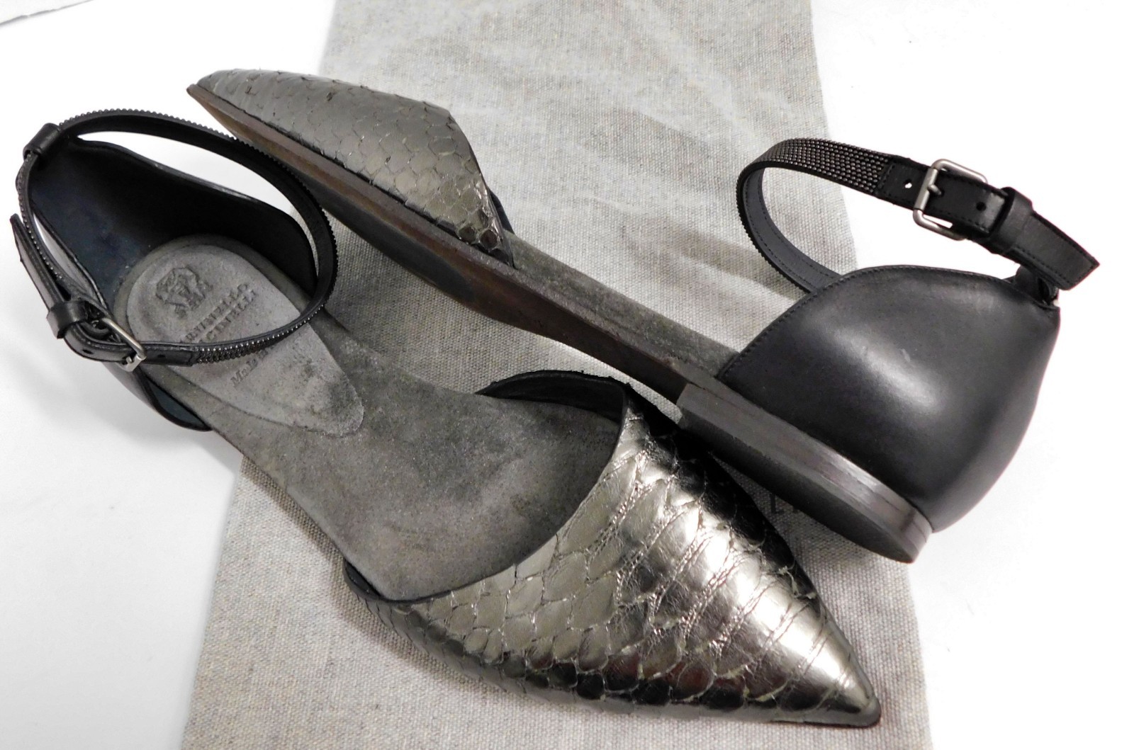 Brunello Cucinelli Python Flats Pewter Black $1000rt Size:37 (US 7)