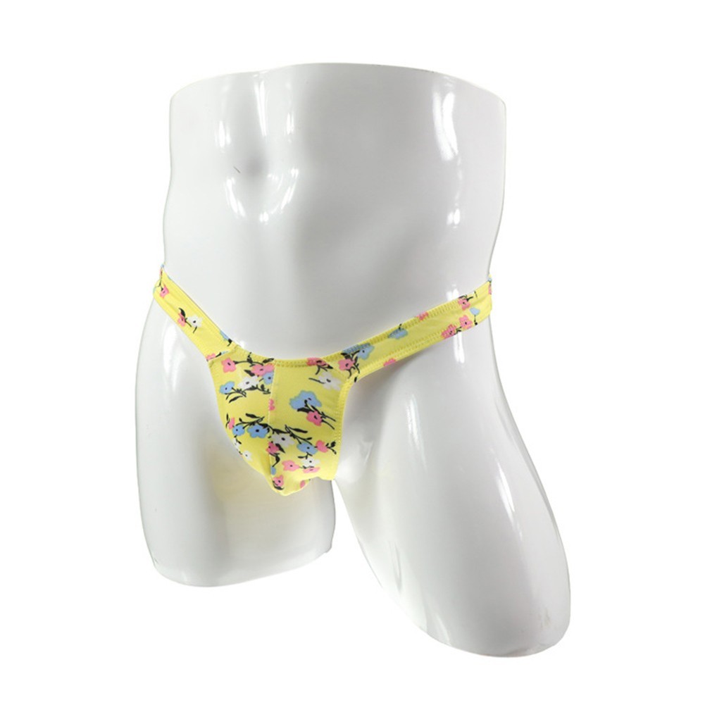 Stylish Men’s Ice Silk G string Print Briefs Thong Bikini T Back Underwear