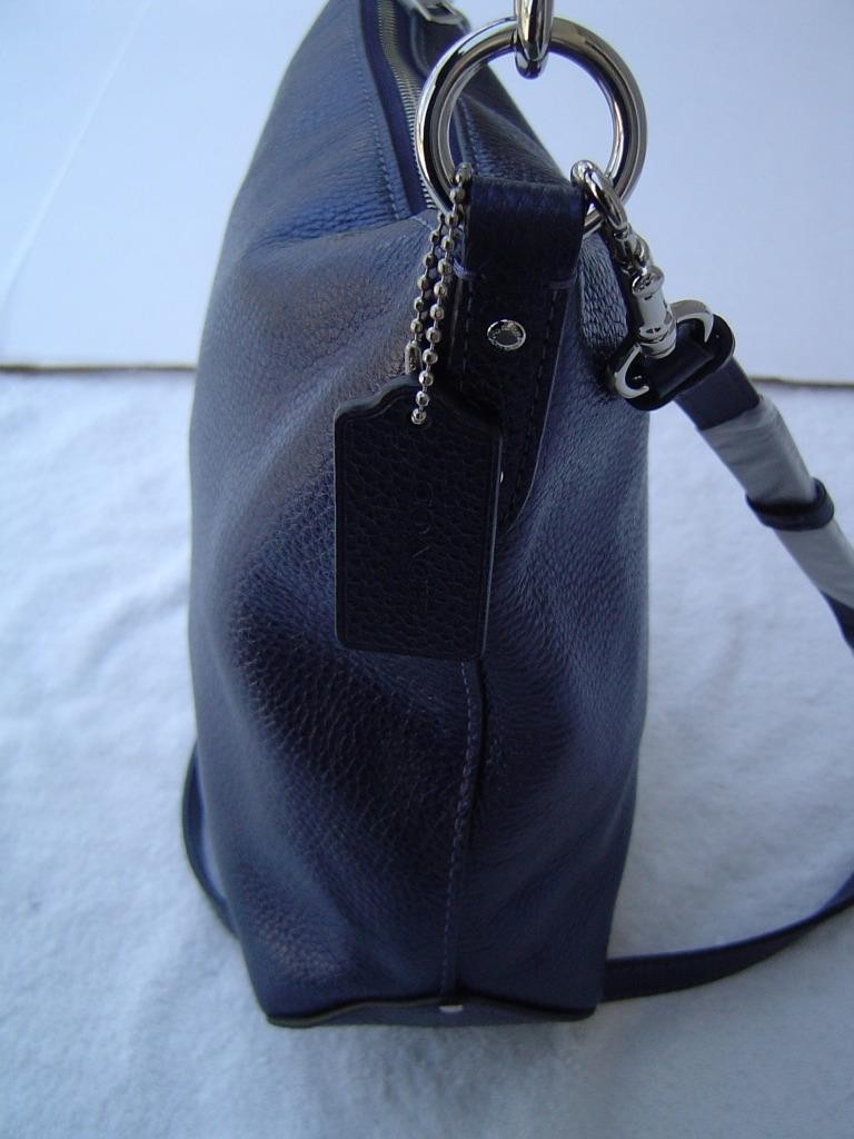 AUTHENTIC COACH METALLIC BLUE PEBBLE LEATHER MINI ABBY DUFFEL BAG #87691