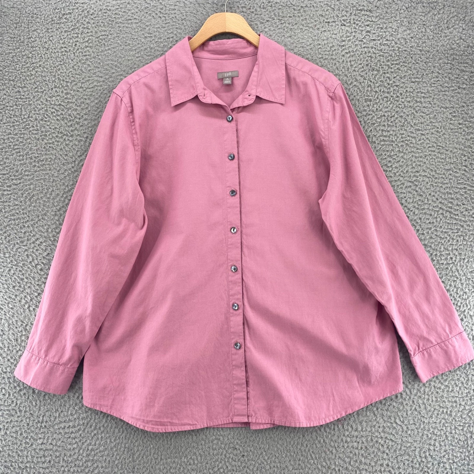 J Jill Shirt Womens Medium Petite Pink Cotton Collared Long Sleeve Button Up Top
