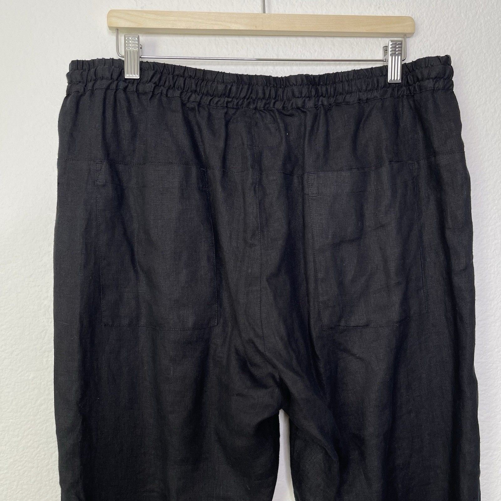 Johnny Was Pete & Greta Pants Large Black Linen Tapered Minimalist Lagenlook