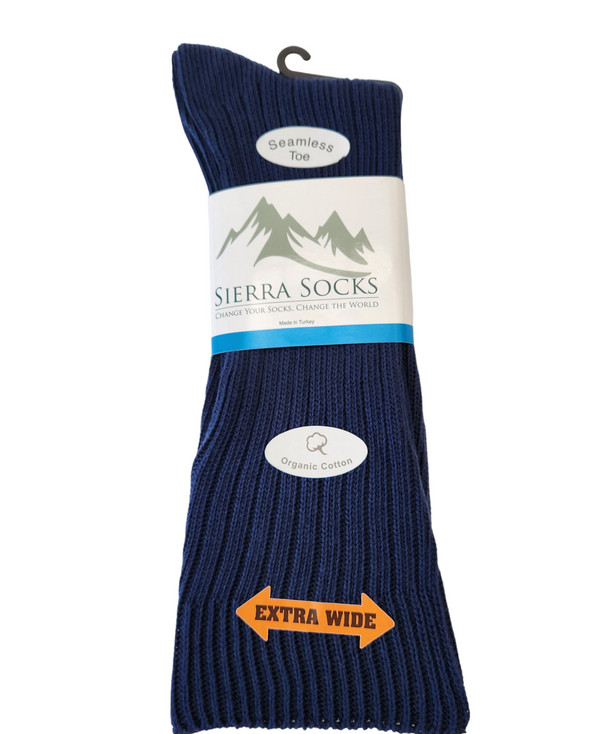 Men’s Organic Ribbed Cotton Crew Socks, Classic Colors with Wide Cuff for Dad