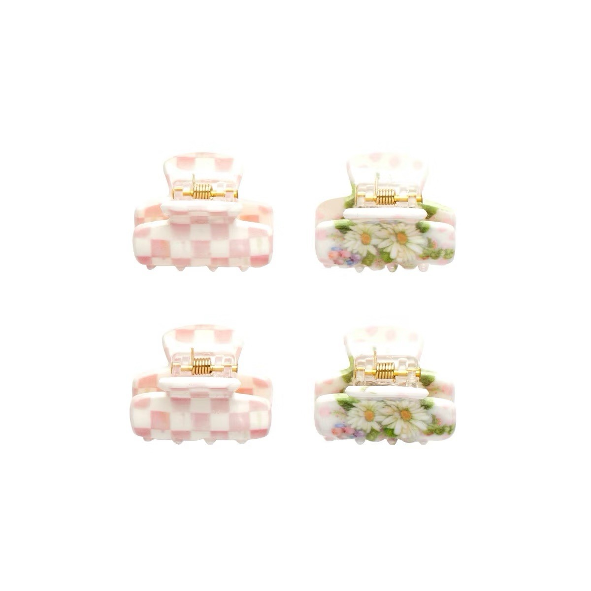 MacKenzie Childs x Goody Target 🎀 Pink Rosy Check Mini Hair Claw Clips Set New