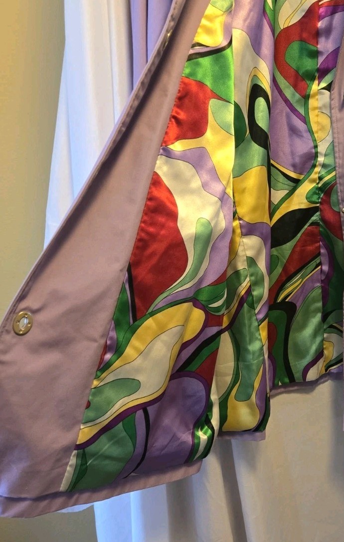 Dennis Basso Women’s Lavender W Multicolor Lining Cotton Blend Trench Size M