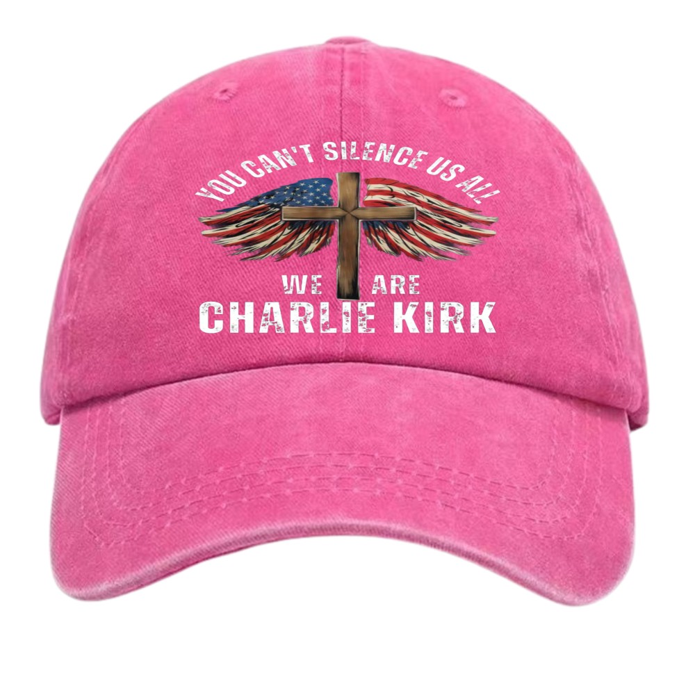 Patriotic Charlie Kirk Baseball Cap-Cross Flag”You Can’t Silence Us All” Dad Hat
