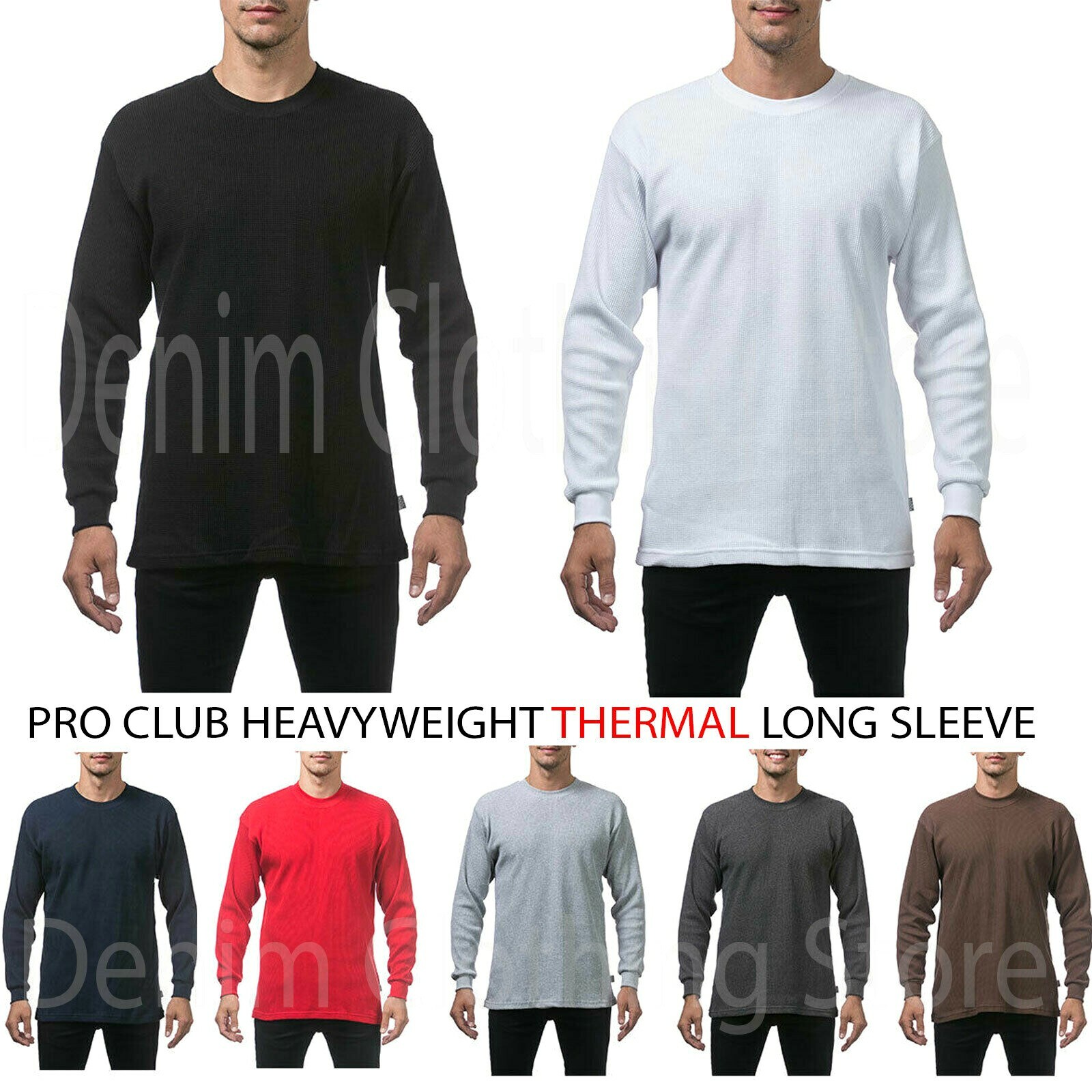 New PROCLUB Men’s Heavyweight THERMAL Top Long Sleeve Shirts Waffle Solid S-5XL