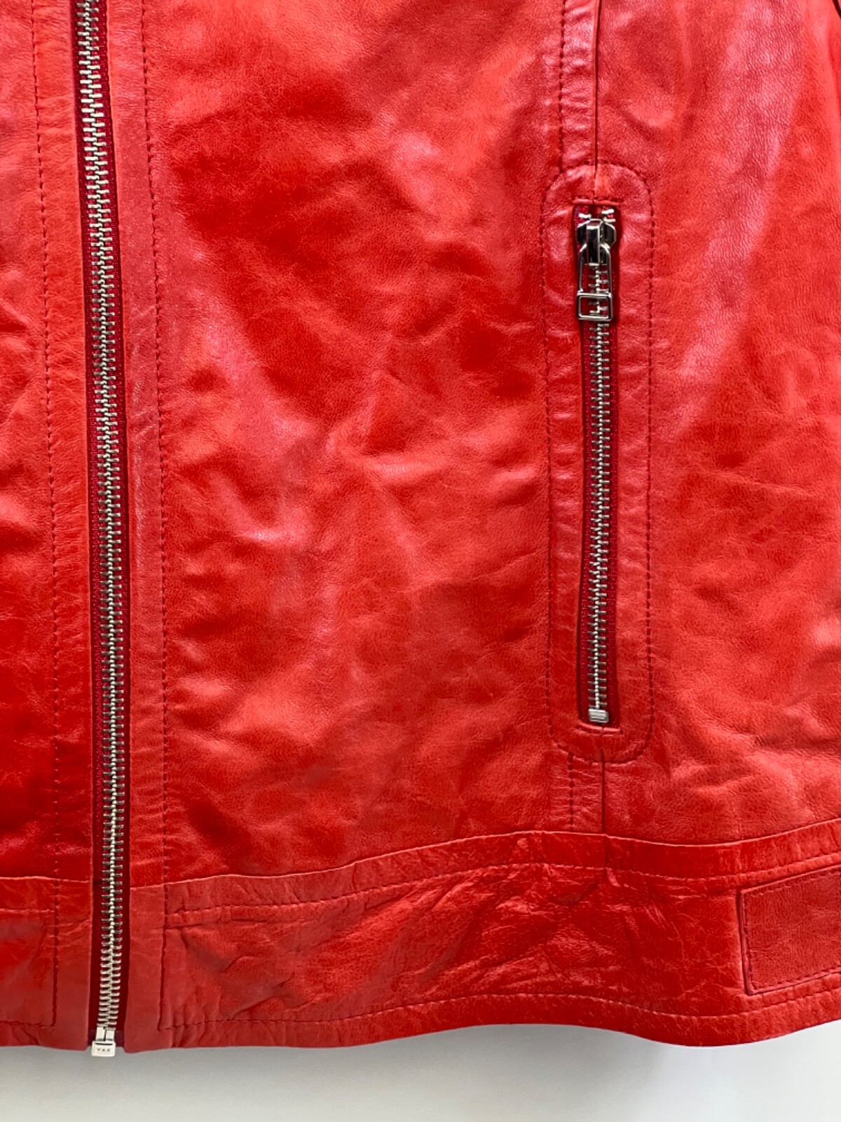 Rudsak Ateliernoir Division Orange Leather Jacket Silver Zippers Womens Size G/L