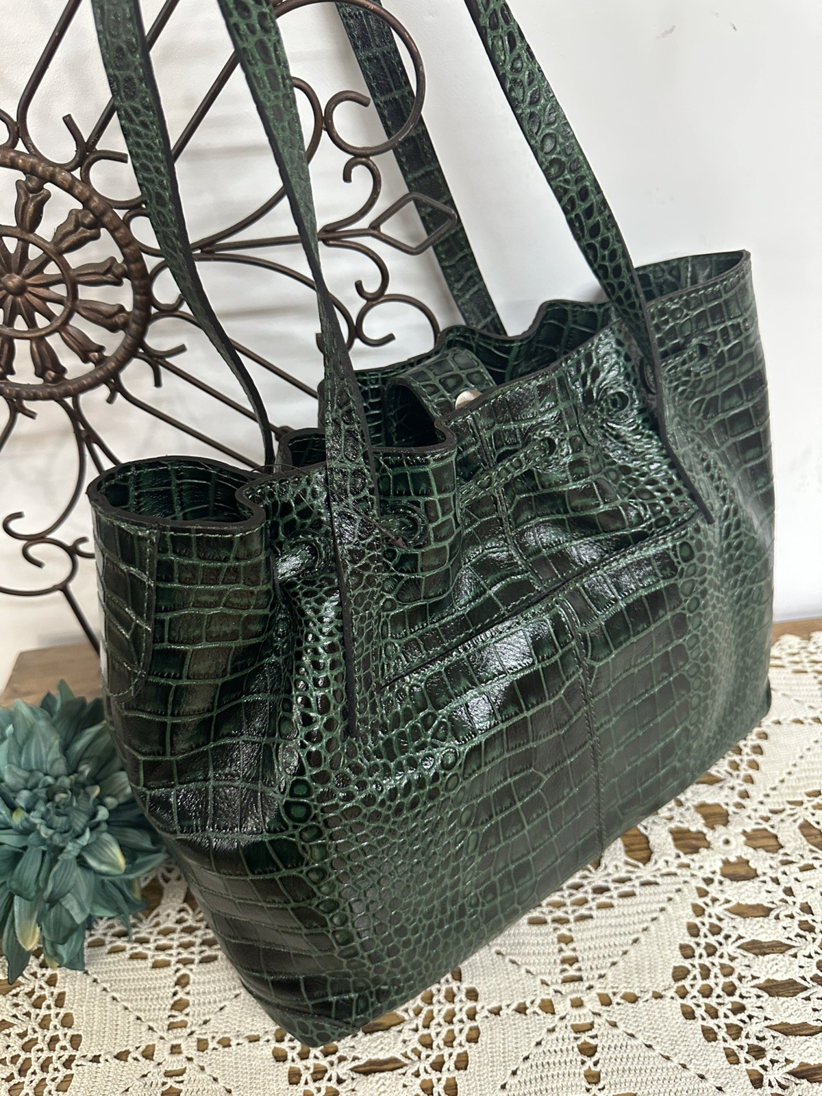 PATRICIA NASH Witney Tote Handbag Purse Green Croc