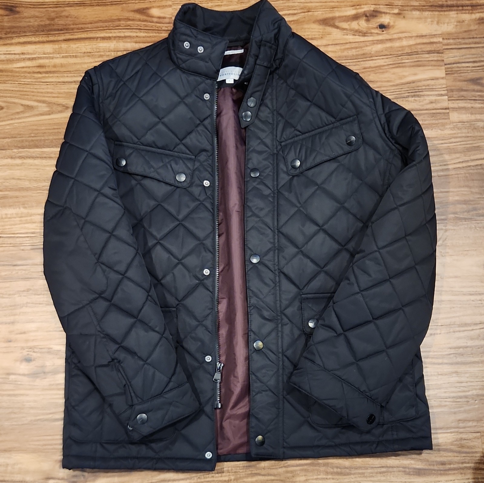 Perry Ellis Portfolio Men’s Black Quilted Snap Jacket Stand-Up Collar L
