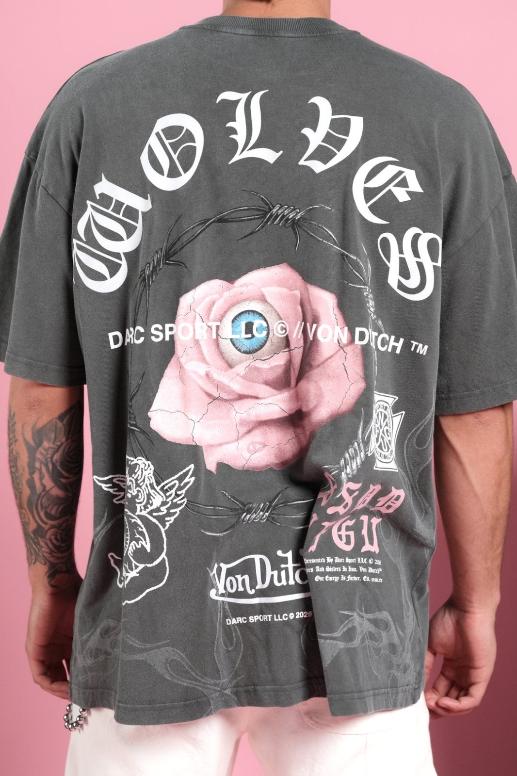 Darc Sport x Von Dutch NFGU Premium Oversized Tee Wolf Gray Pink Rose Medium M