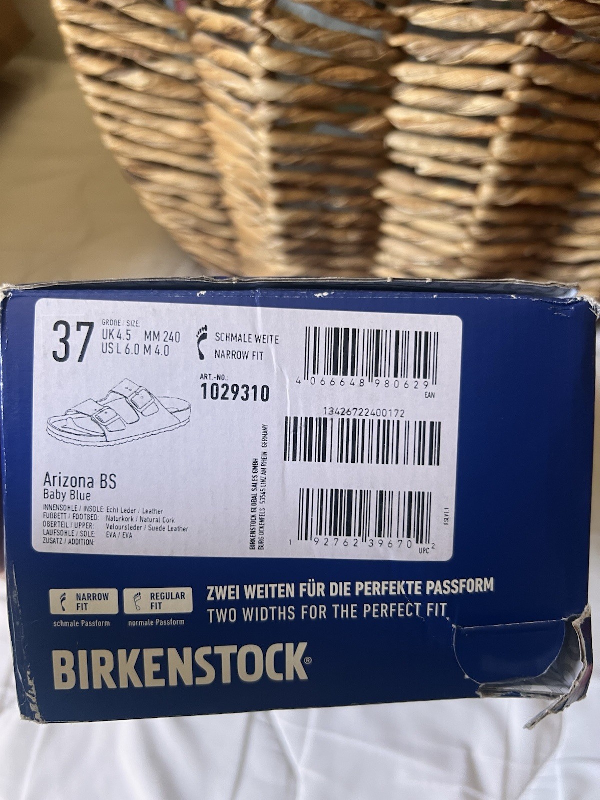 Birkenstock Arizona Soft Footbed Suede Buckle Light Blue Size 37 US Womens 6