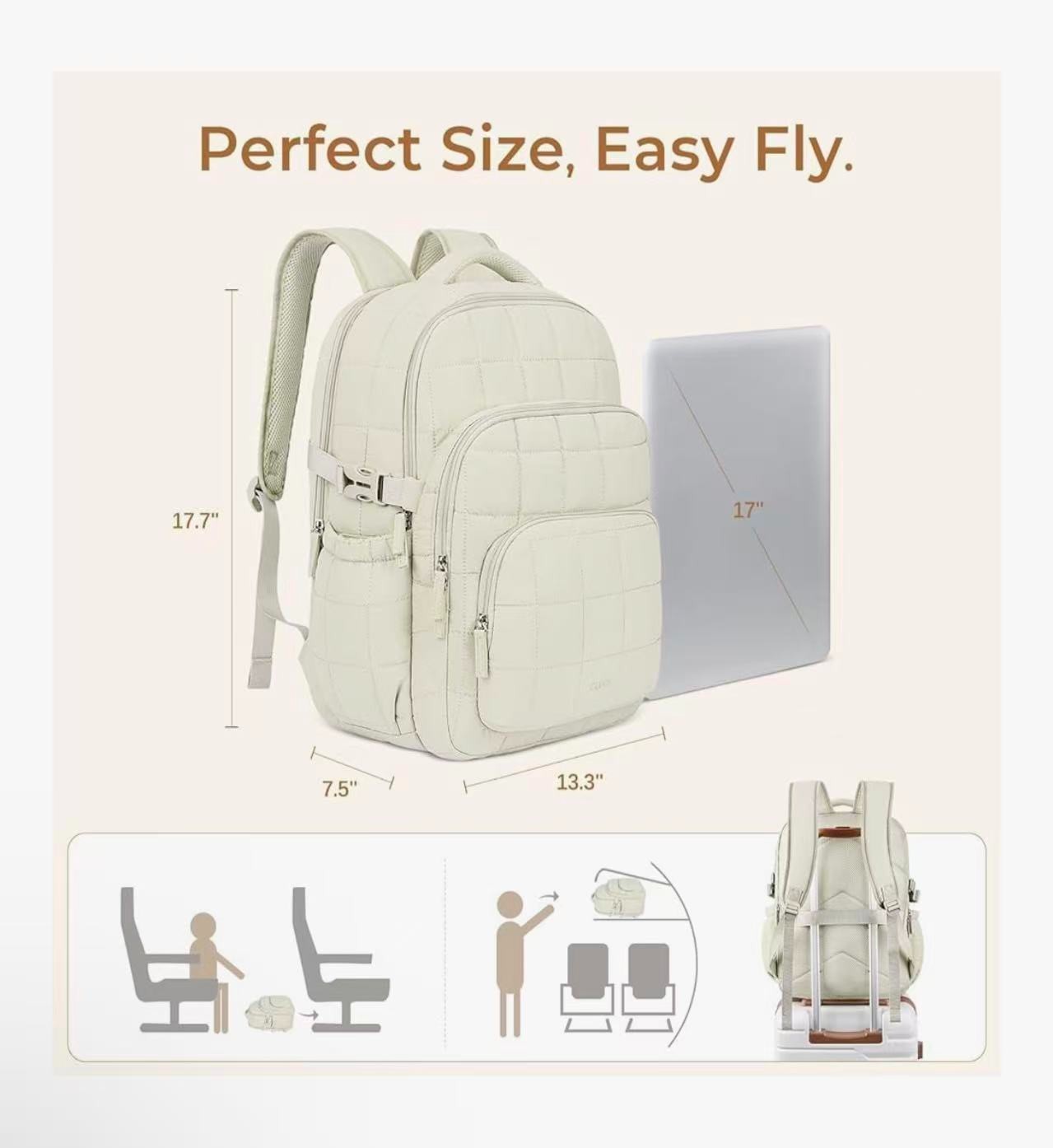 CLUCI 17.3 Inch Laptop Backpack for Women, Anti Theft Travel Backpack, Puffer Qu