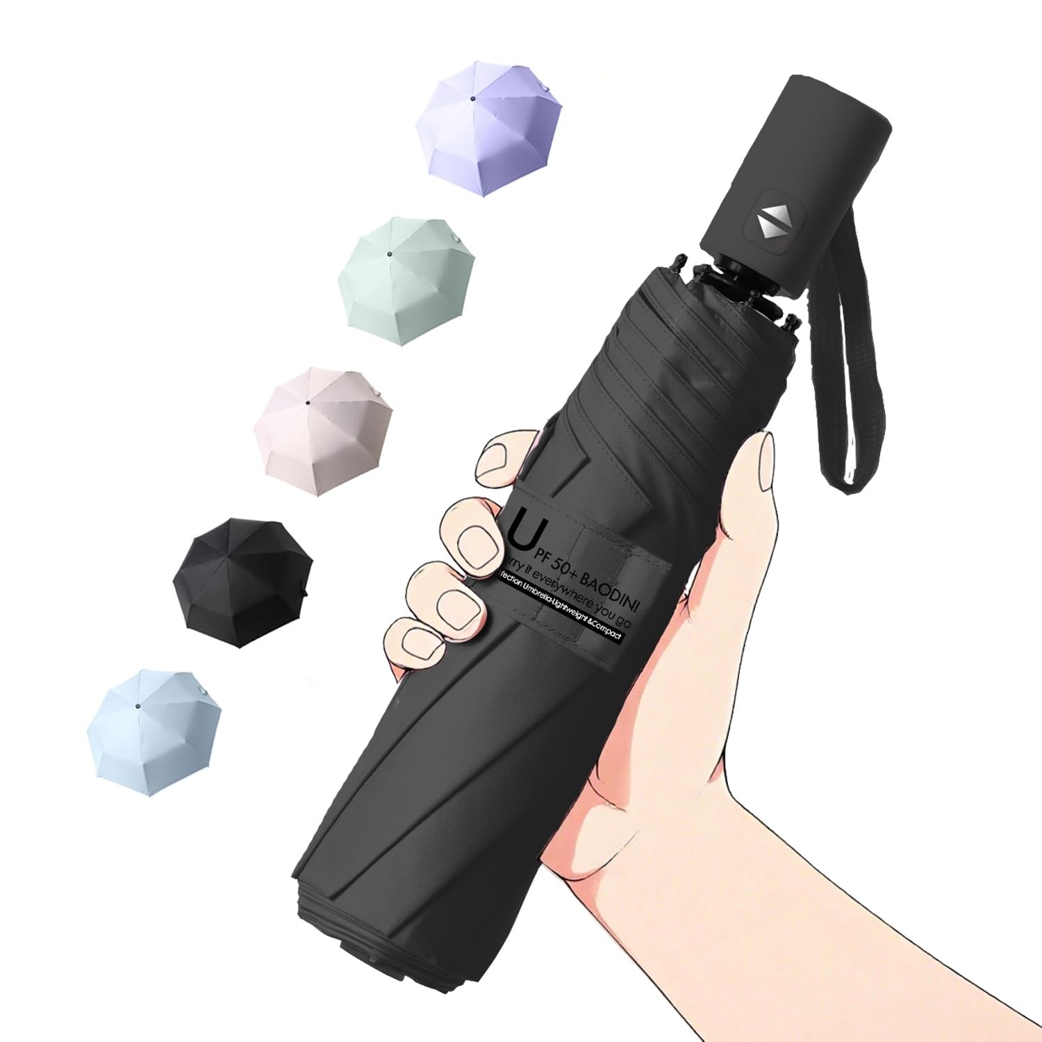 Compact Travel Umbrella UPF 50+ Waterproof Windproof Small Rain and Sun Umbrella