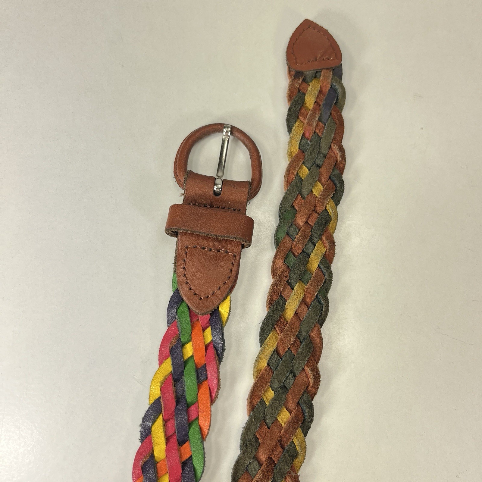 Colorful Worn Leather Braided Belt – Women’s Size 34