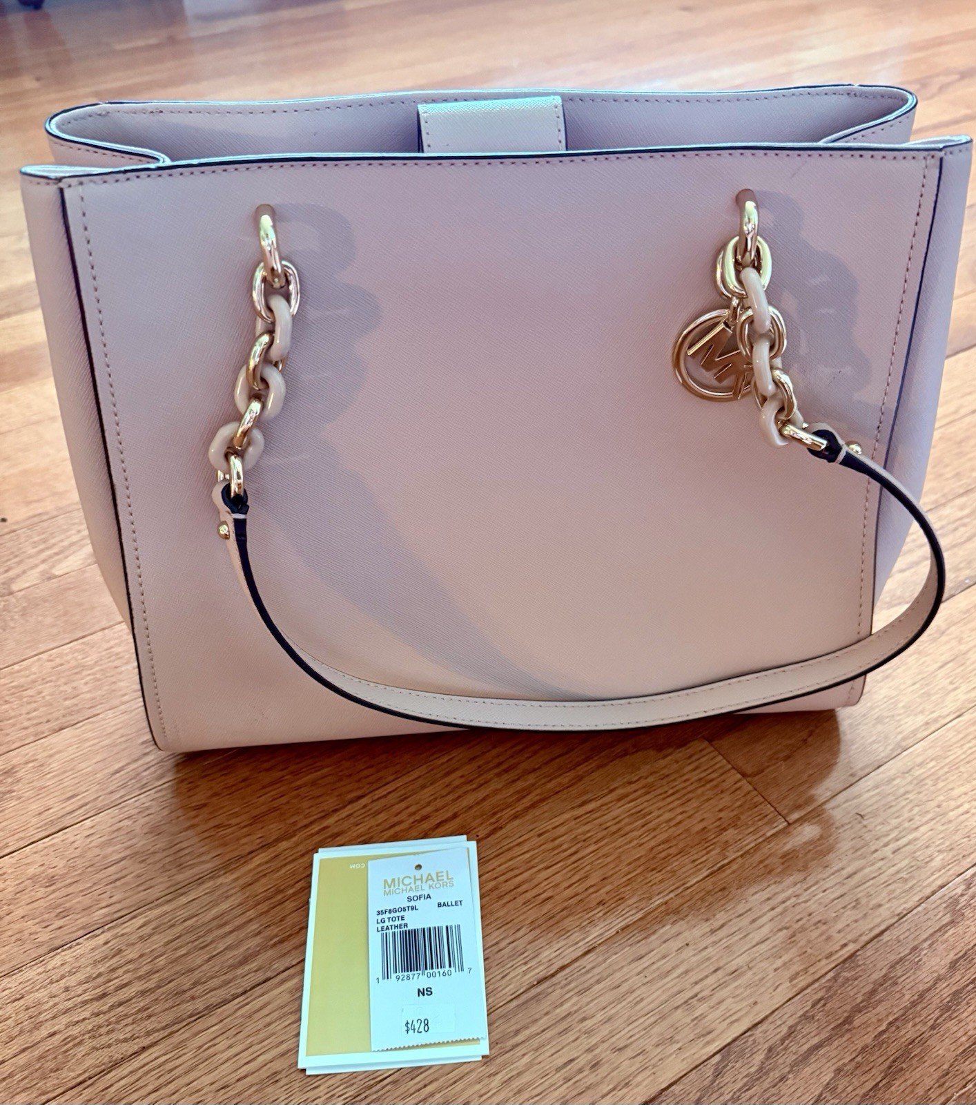 Michael Kors Sofia Tote Ballet Pink Gold-Tone Chain Logo Charm Medium
