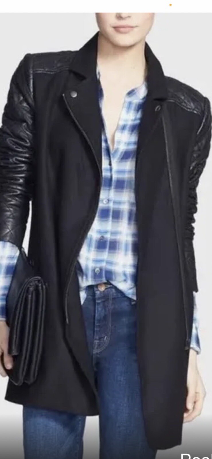 TROUVÉ Quilted 100% Leather Trim & Wool Blend Moto Jacket Women’s Sz M $258 NEW!