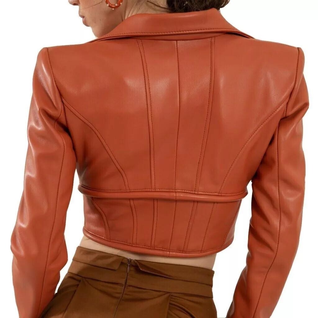 100% Genuine Brown Color Leather Cropped Jacket For Women All Sizes Available