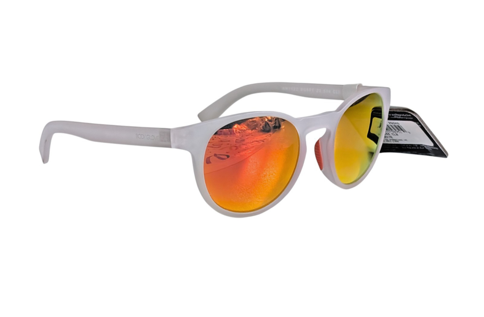 White Frost Round Orange Mirrored Sunglasses Body Glove Sport 100% UVA-UVB