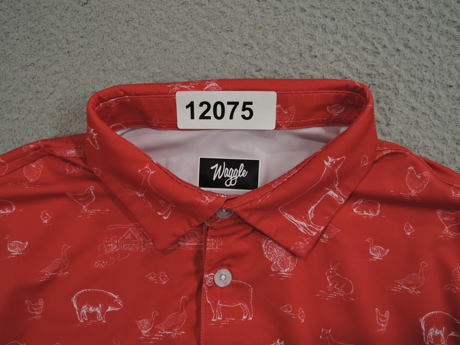 Waggle Polo Shirt Mens Large Red Performance Stretch Golf Farm Animals