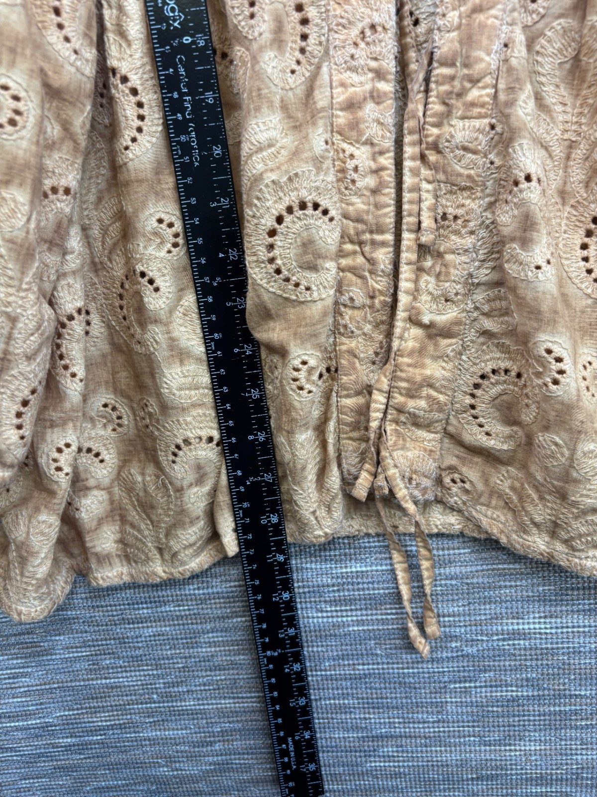 LOGO Lavish by Lori Goldstein Eyelet Lace Tie-Front Cardigan Top Size 2X Tan NEW