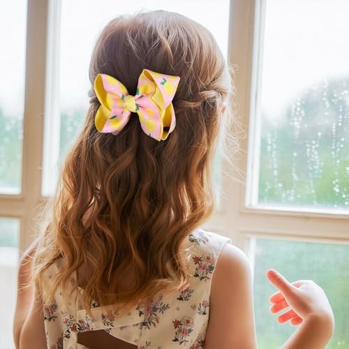 2Pc Ribbon Hair Bow Clips 4.3″ Tropical Fruit Alligator Barrettes Lemon