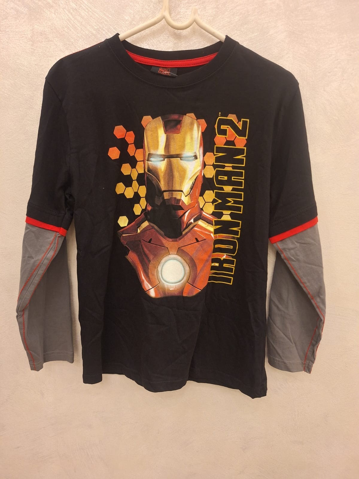 Marvel Iron Man 2 Boys Long Sleeve Layered T-Shirt Black Gray Size Youth M