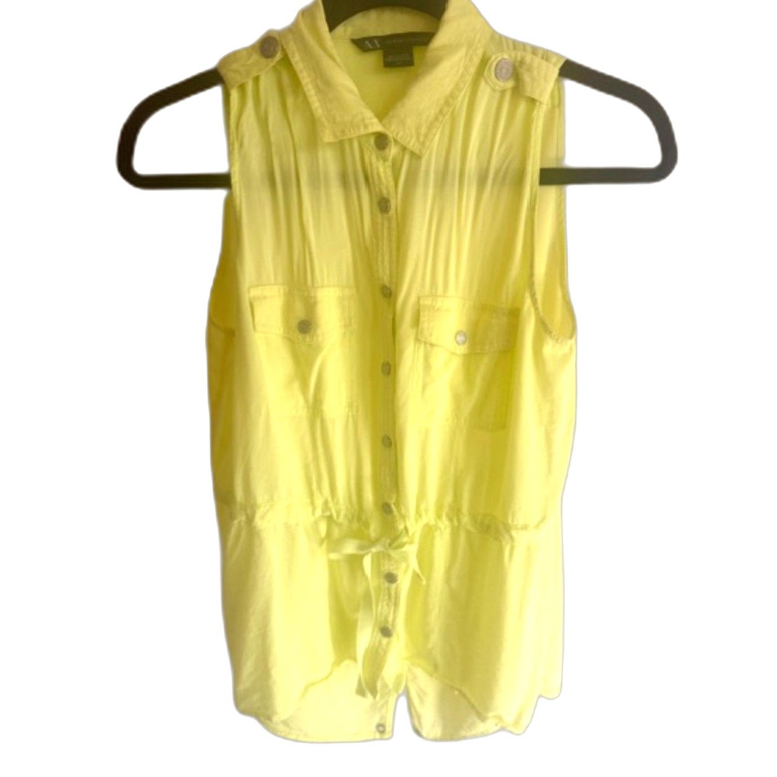 Armani Exchange A|X Sleeveless Blouse Size S Neon Yellow Button Front Top