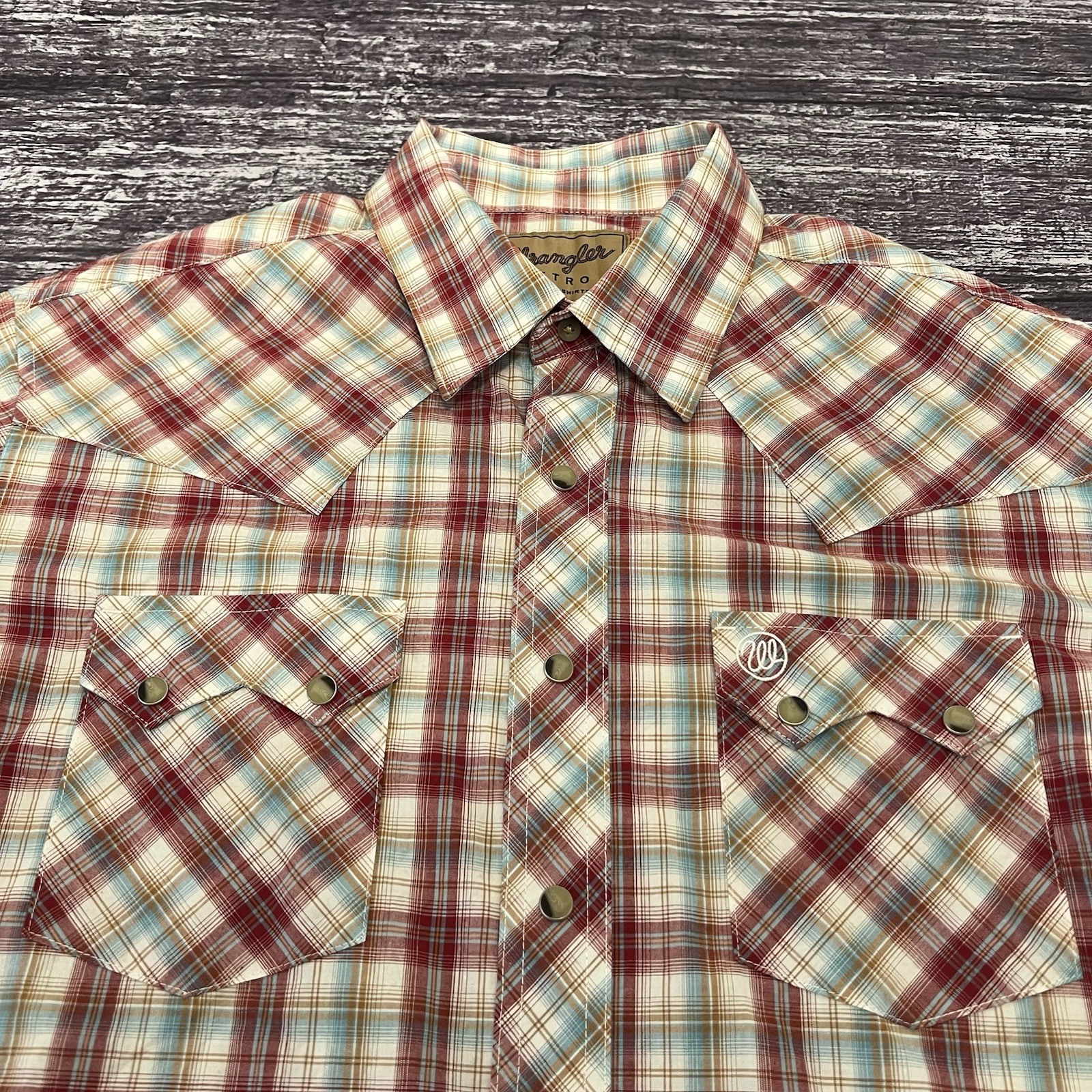 Wrangler Retro Western Shirt Mens Size XL Red Plaid Pearl Snap Western Cowboy