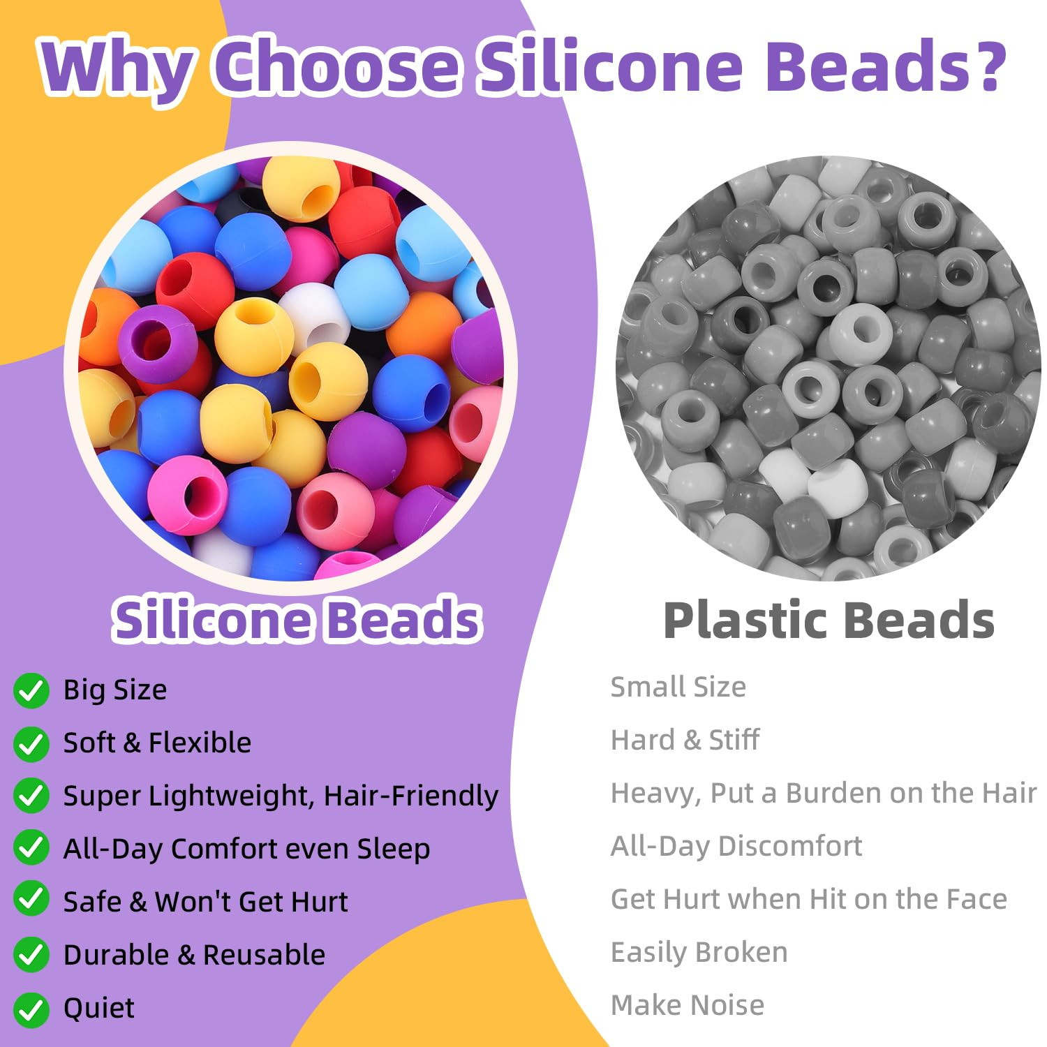 120Pcs 14Mm Large Silicone Beads for Hair Braids, Soft Jellyish Hair Beads with