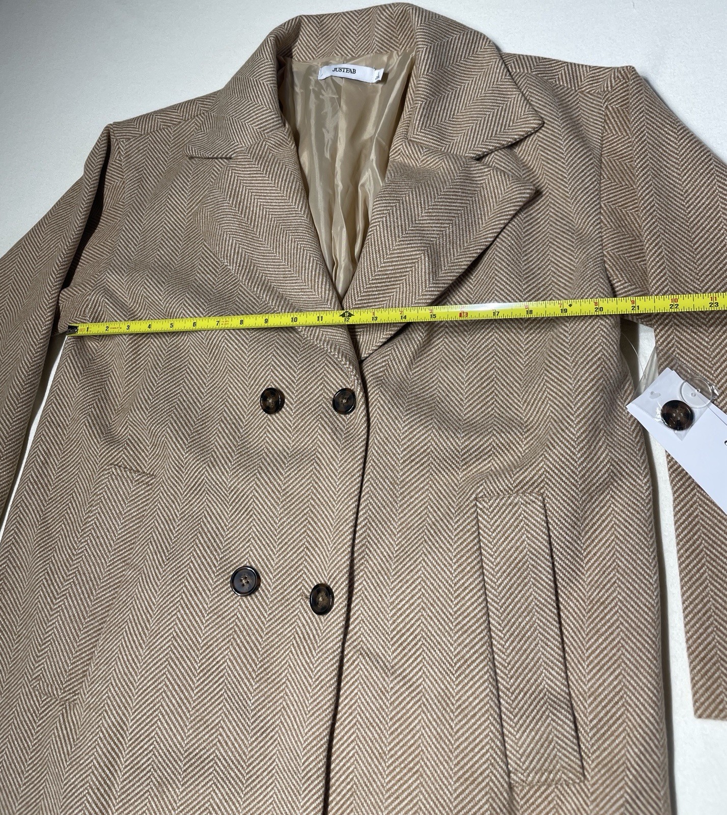 Justfab Womens Overcoat Large Long Beige Tan Coat Jacket Lined Long NWT