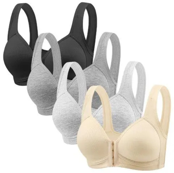 4 Pk Women’s Front Closure Wireless Cotton Comfort Bras Bralette Soft Sleep NEW