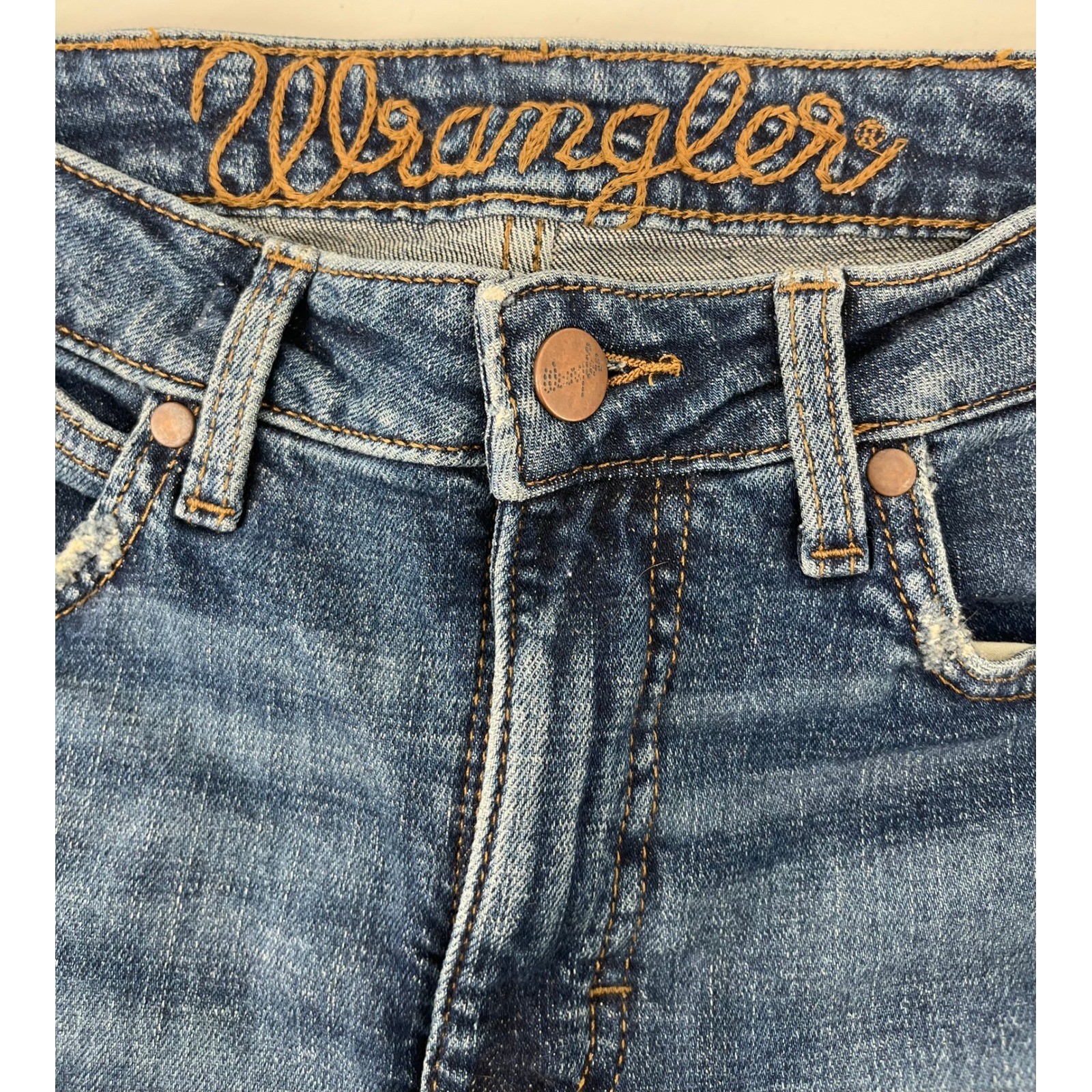 Wrangler Womens High Rise Flare bell bottom Jeans Blue Laney Wilson 27×32