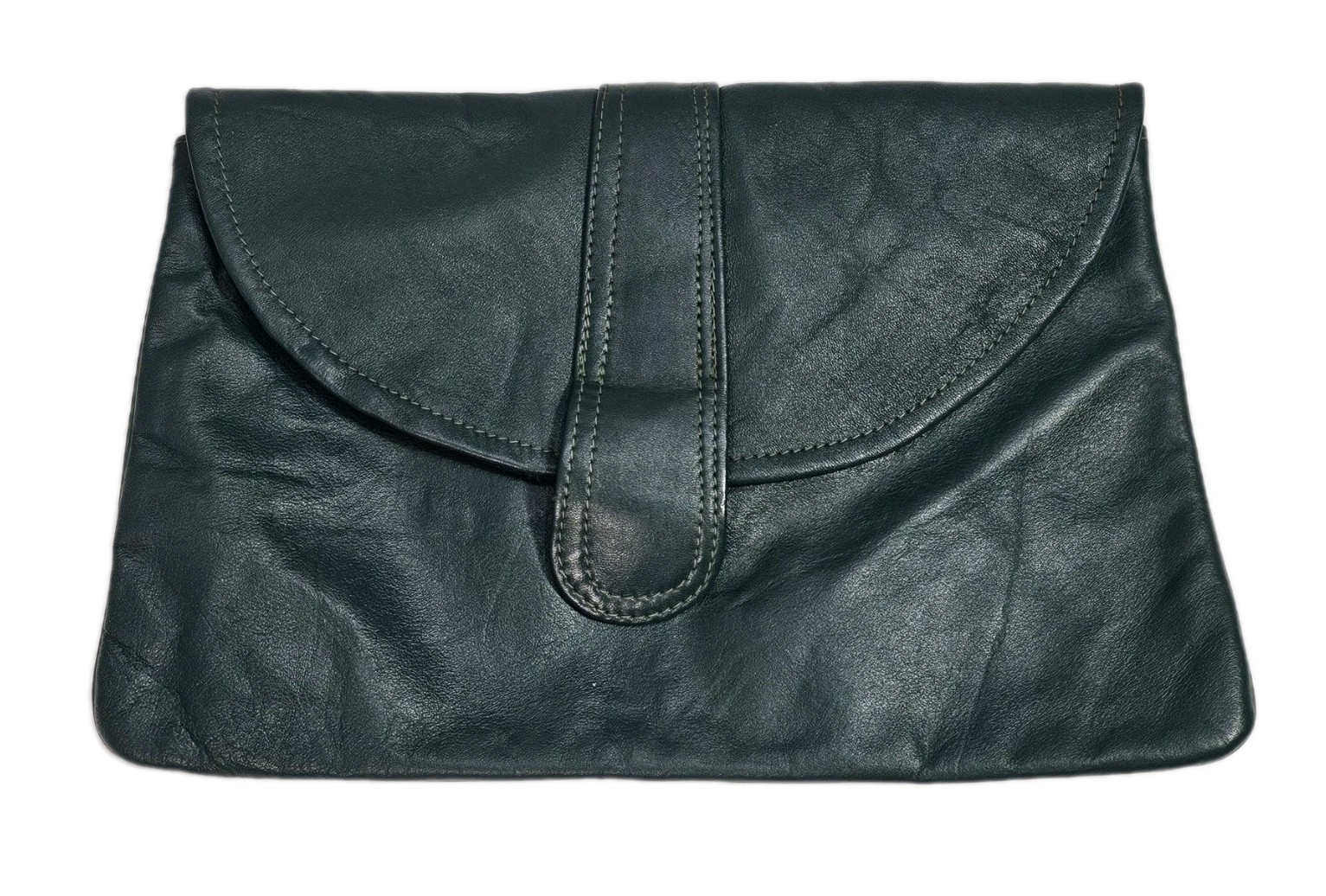 Vintage Genuine Leather Dark Green Envelope Clutch Bag 12.75″x8″ Pockets Lined