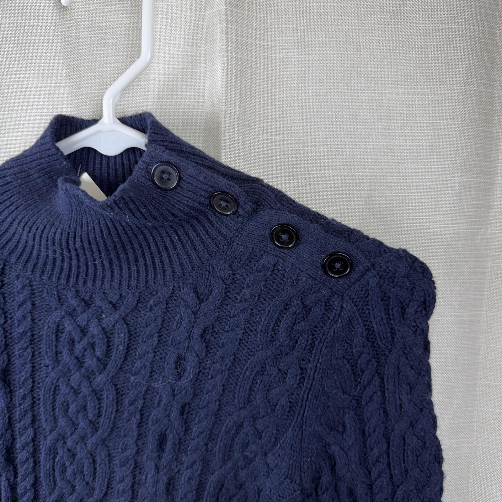VTG Talbots Sweater Womens Petite P Blue Mock Neck Angora Cable Knit Pullover