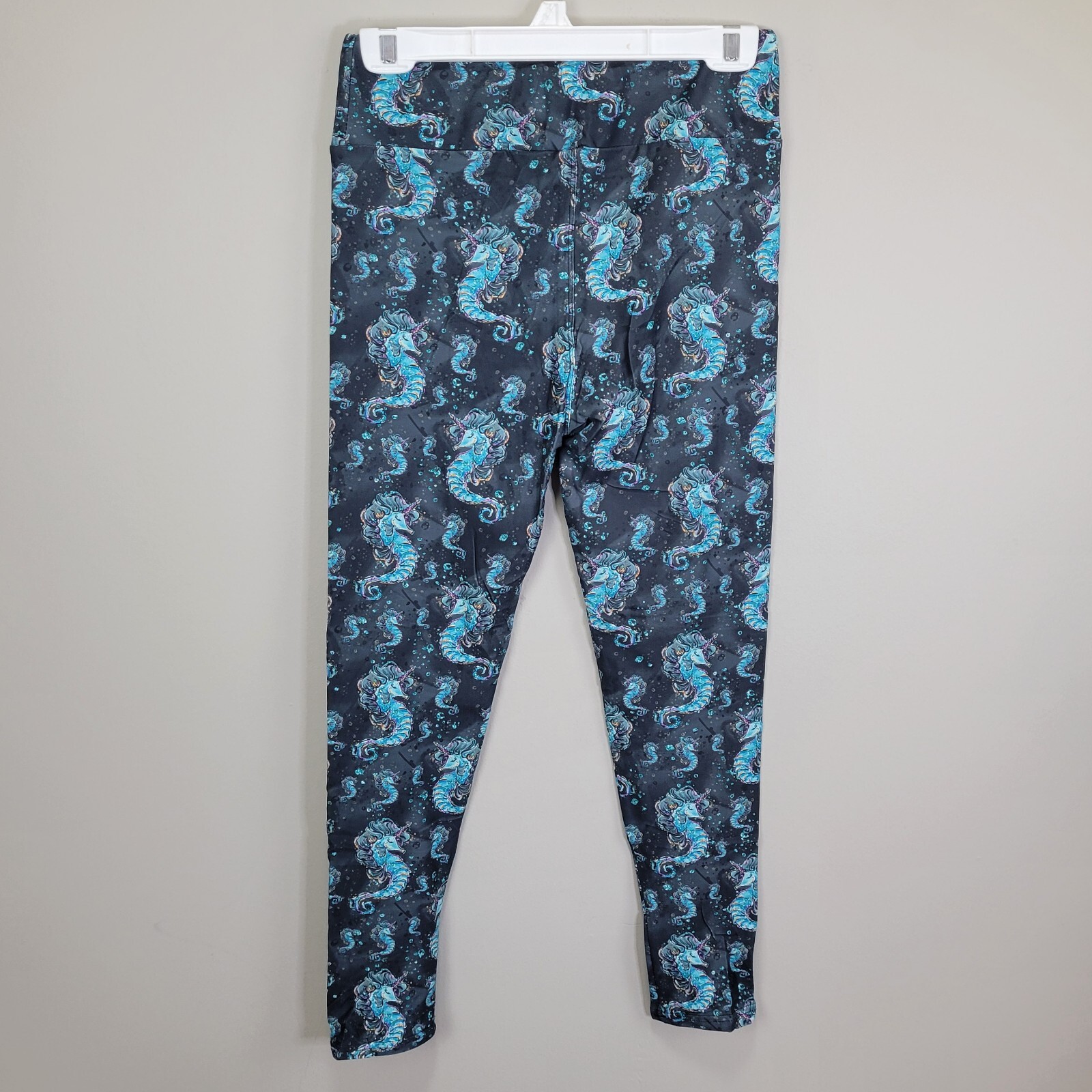 Turquoise Seahorse Print Polyester Spandex Blend Leggings One Size Fits All
